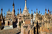 Rows of stupas in the Kakku (Kekku) Pagoda complex. The complex was kept hidden from the rest of the world until 2002 when it was opened to foreigners. Shan State, Burma (Myanmar). 